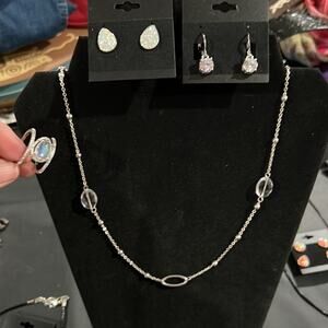 Silver Necklace unique pattern, 2 pairs of earrings and a ring